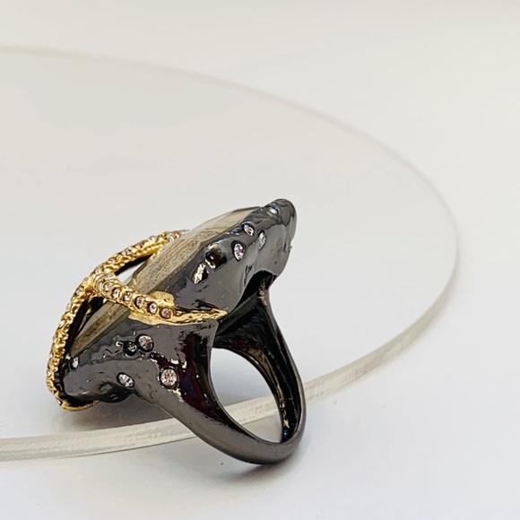 ALEXIS BITTAR • NEW Elements Gunmetal Gold Picture Jasper Crystal Orbiting Ring - Picture 3 of 11